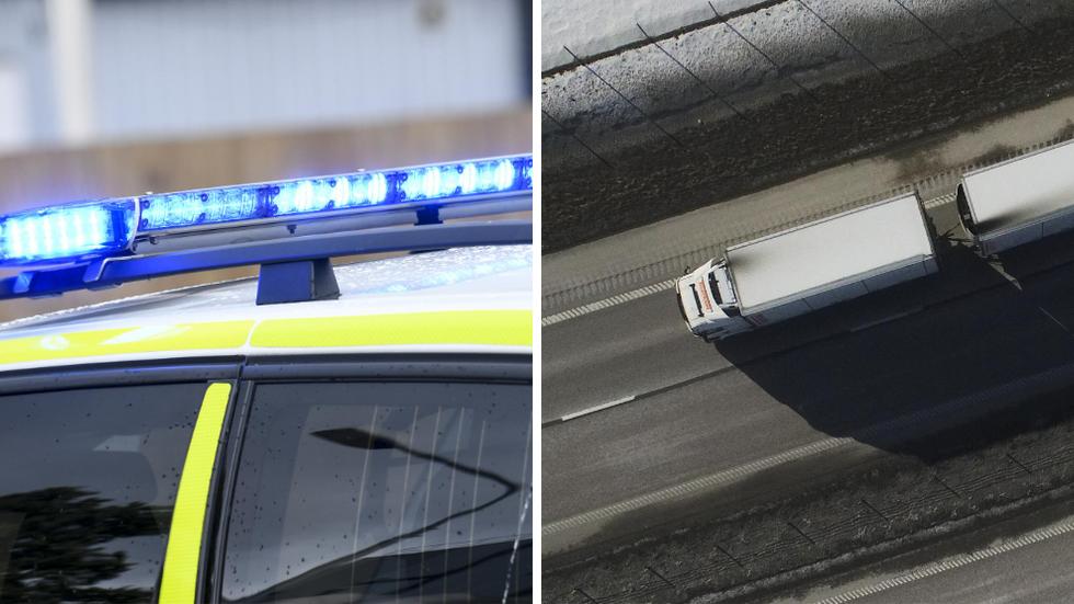 Tack vare att en privatperson larmade SOS om en lastbil som körde vingligt på E4 kunde polis stoppa en chaufför som misstänks ha kört påverkad. Foto: Johan Nilsson, Fredrik Sandberg/TT