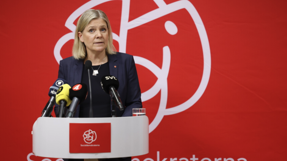 Statsminister Magdalena Andersson meddelar att Socialdemokraterna har svängt och nu säger ja till Nato. Arkivbild. FOTO: Fredrik Persson/TT