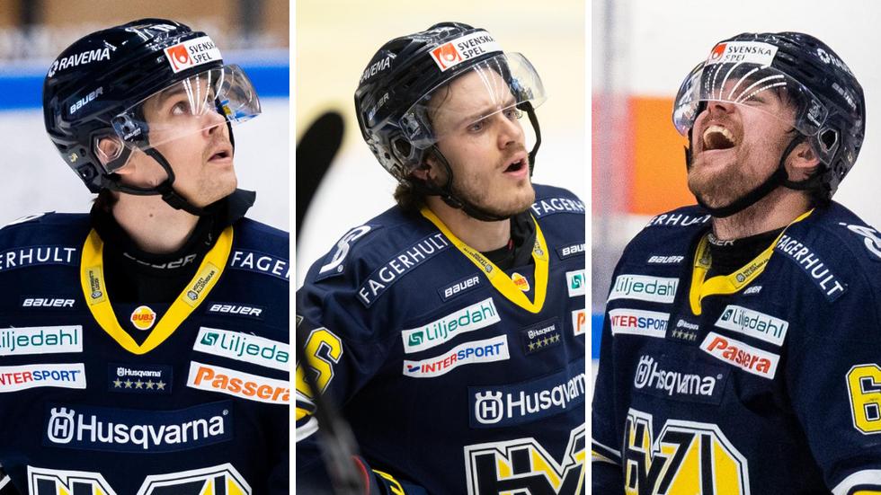Tre spelare som lämnar HV71. David Ullström, Tyler Kelleher och Tommi Huhtala kommer inte följa med till SHL.