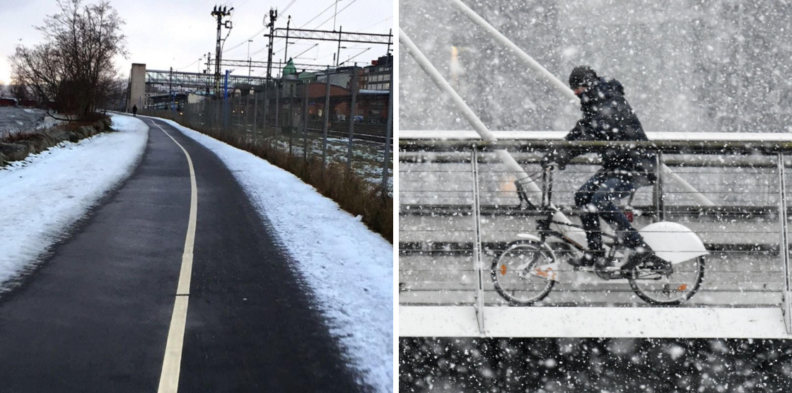 I Jönköping ökade antalet vintercyklister med mellan 10 – 45 procent när staden började sopsalta viktiga cykelstråk. Men den rapport som kommunen har tagit fram för att utvärdera metoden får vissa politiker att tveka på dess effekt. FOTO: JP / Johan Nilsson, TT 
