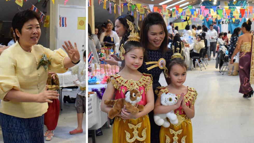 Till vänster ses Thailands ambassadör Kanchana Patarachoke och till höger bland annat barnen Mantida Lenell och Amanda Karlsson.