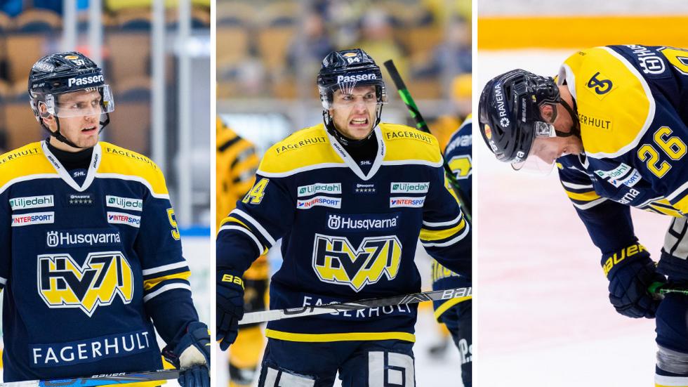 Anton Wedin, Eric Martinsson och Alexander Bergström är tre av spelarna som nu lämnar HV71. Foto: Bildbyrån