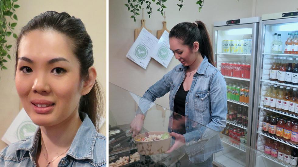 Mimi Chung är 34 år och en av dem som driver Grönt café och mat på Smedjegatan. Det är optikern bredvid som upplåtit delar av sina lokaler till kaféet.