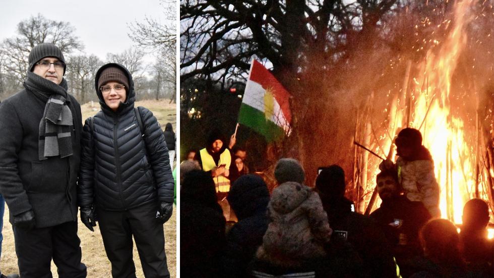 Asso och Bayan Byari tog sig från hemmet i Mullsjö till Öxnehaga på måndagskvällen för att fira det kurdiska nyåret med sina landsmän.