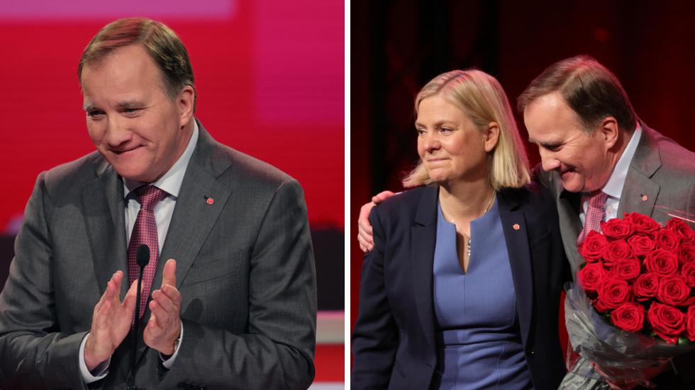 Stefan Löfven avtackades på lördagen som S-ordförande. Magdalena Andersson kallade Löfven ett norrländskt kärnvirke. Foto: Adam Ihse/TT