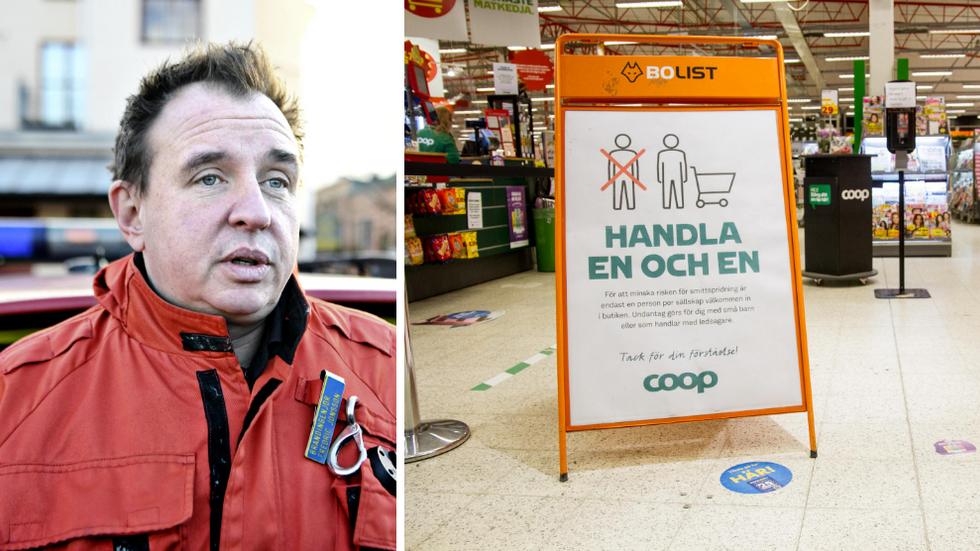 Fredric Jonsson, beredskapsdirektör för Länsstyrelsen i Jönköpings län, märker att det är en dålig efterlevnad i rådet att handla ensam i livsmedelsbutikerna. han uppger att det är frustrerande att lagstiftningen inte räcker till.