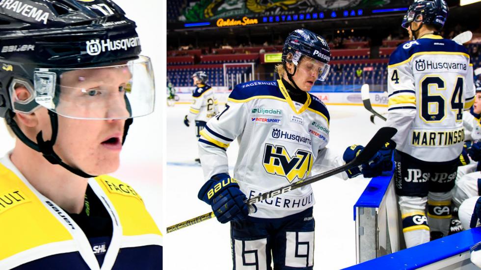 Emil Johansson är tillbaka i HV71 igen efter sin två matcher långa avstängning. Foto: Elin Elderud och Fredrik Karlsson, Bildbyrån.