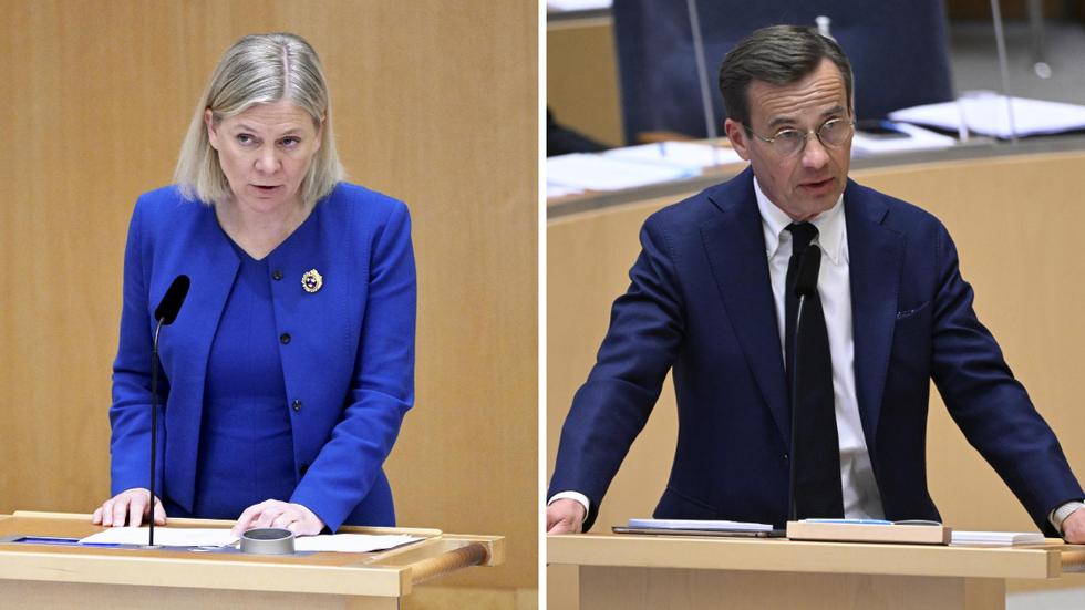 Statsminister Magdalena Andersson håller en pressträff tillsammans med Ulf Kristersson (M). Foto: Henrik Montgomery / TT