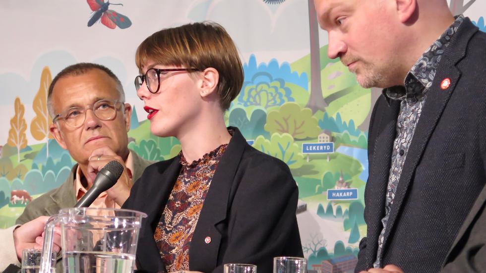 Björn Johansson (M), Alexandra Lann (V) och Henrik Andersson (S) var tre av de totalt åtta kulturpolitikerna som debatterade under en timma på onsdagskvällen.