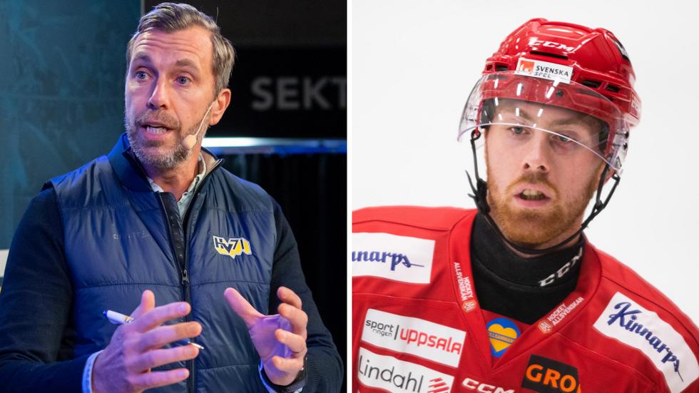 HV:s sportchef Johan Hult förklarar varför HV valde att värva Andreas Söderberg från Almtuna. Foto: Carl Sandin, Bildbyrån.