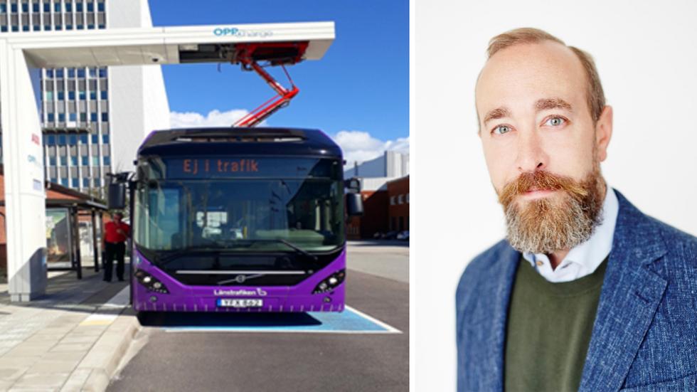 David Lundberg, trafikutvecklare på Jönköpings länstrafik, berättar att de nya elbussarna kommer att vara toppmoderna. Bilden på bussen är tagen vid ett annat tillfälle.