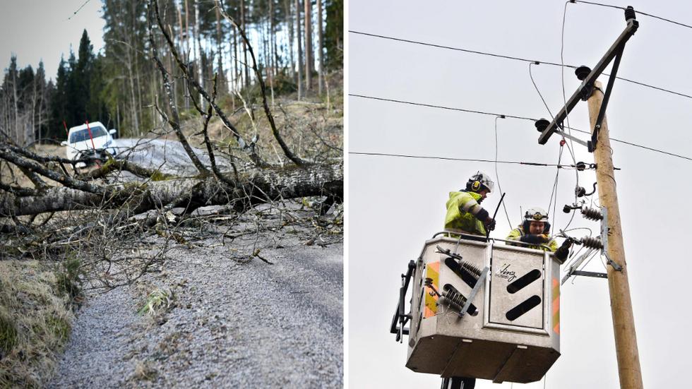 Över 3 500 hushåll i Jönköpings län blev utan ström efter måndagens kraftiga vindar – ett hundratal har fortfarande inte fått tillbaka sin el.