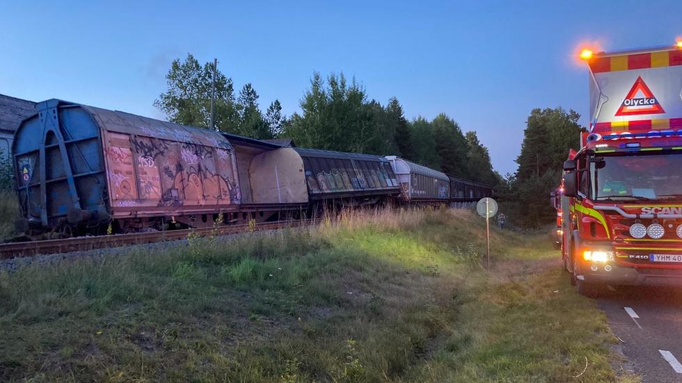 Ett godståg har spårat ur strax söder om Vaggeryd.