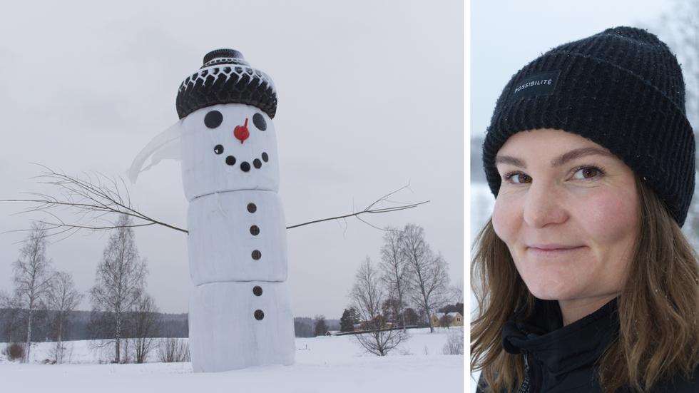 Karin Borensjö och snögubben.