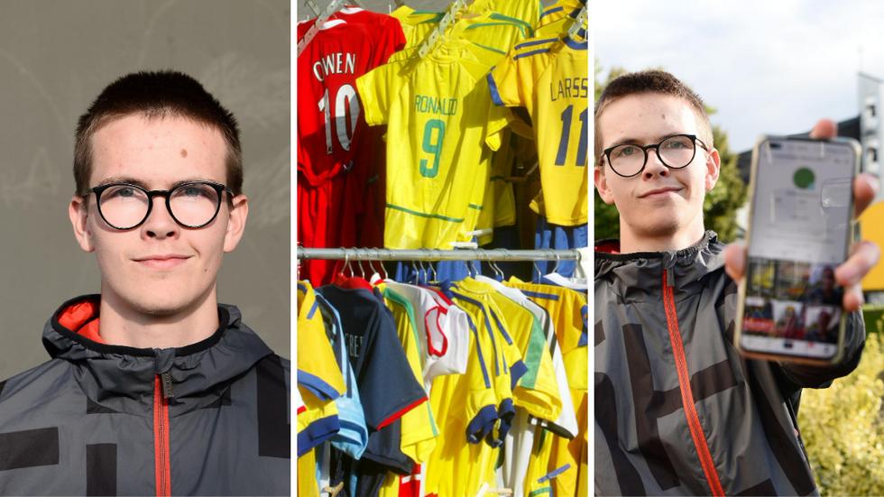 Malte Ewert, 17 år, säljer fotbollströjor i ett helt nytt mystery box-koncept . I helgen tävlar han i SM i Ung Drive masters i Gnosjö.