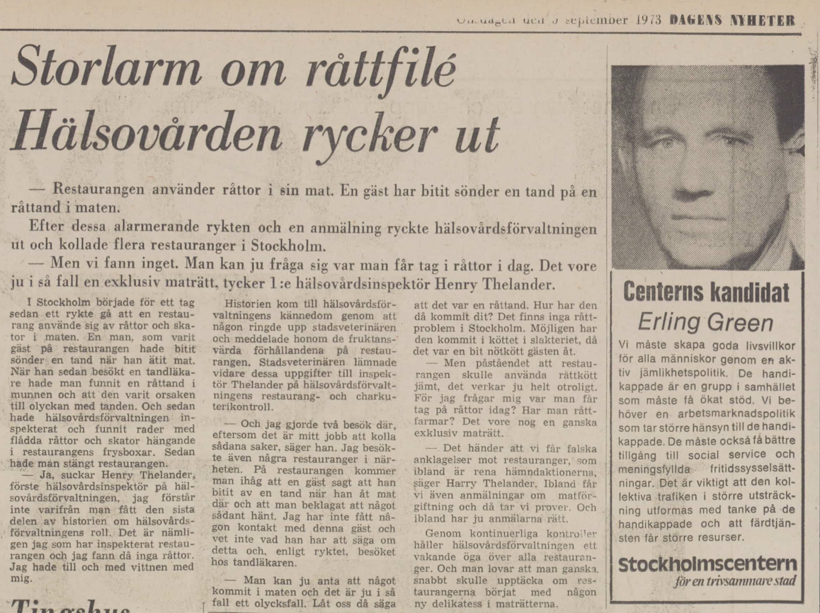 Serveras det råttfiléer någonstans? Det undersökte Dagens Nyheter hösten 1973. 