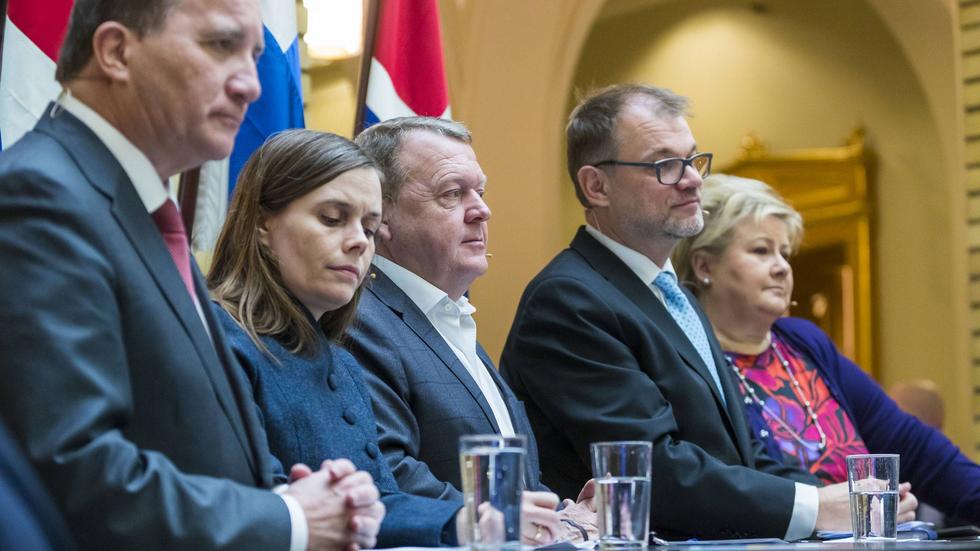Lars Løkke Rasmussen, i mitten, vid en pressträff tillsammans med nordiska kollegor på onsdagen.