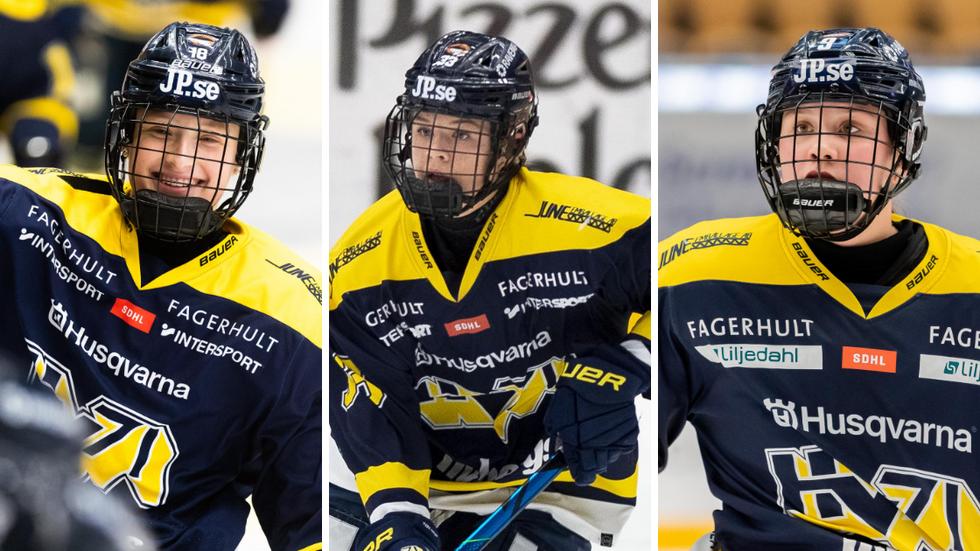 Mira Markström, Mira Jungåker och Jenna Raunio spelade alla huvudroller när Sverige avancerade till semifinal i U18-VM i ishockey. Foto: Axel Boberg/Bildbyrån och Avdo Bilkanovic/Bildbyrån