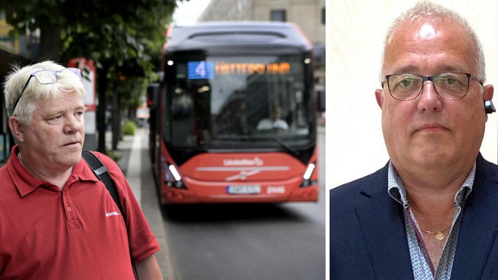 Michael Lundgren, regionalt skyddsombud för Kommunal samt Kent Svensson, affärsområdeschef på Vy buss i Jönköping.
