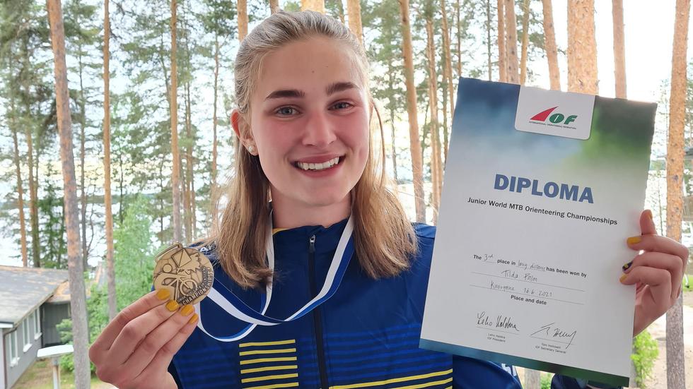 Tilda Palm tog brons på junior-VM när mountainbikeorientering avgjordes i finska Kuortane. Foto: Privat