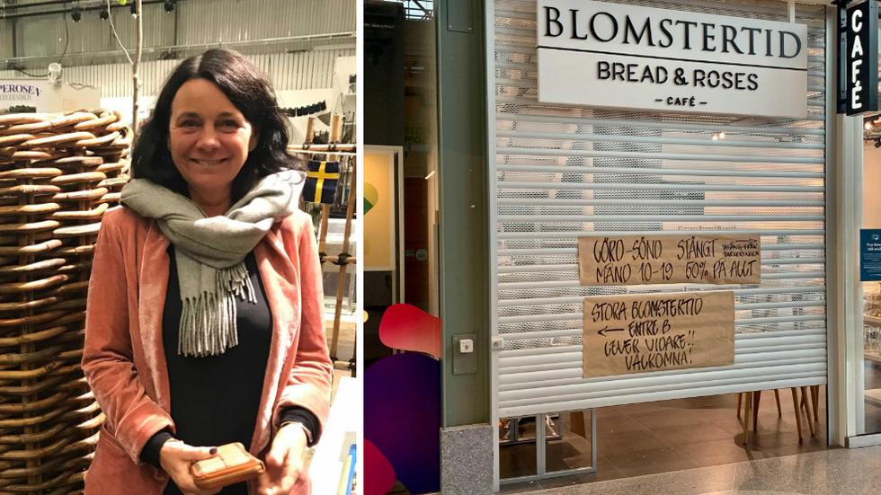 Helena Sköld på Blomstertid berättar att allt nu kommer satsas på den stora butiken vid entré B. 