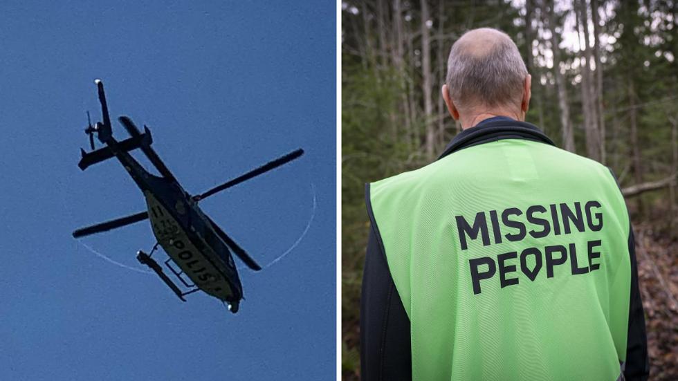 En polishelikopter scannar metodiskt av området kring Bosebo. Nu har polisen också kontaktat Missing People för att be om hjälp med sökandet. 