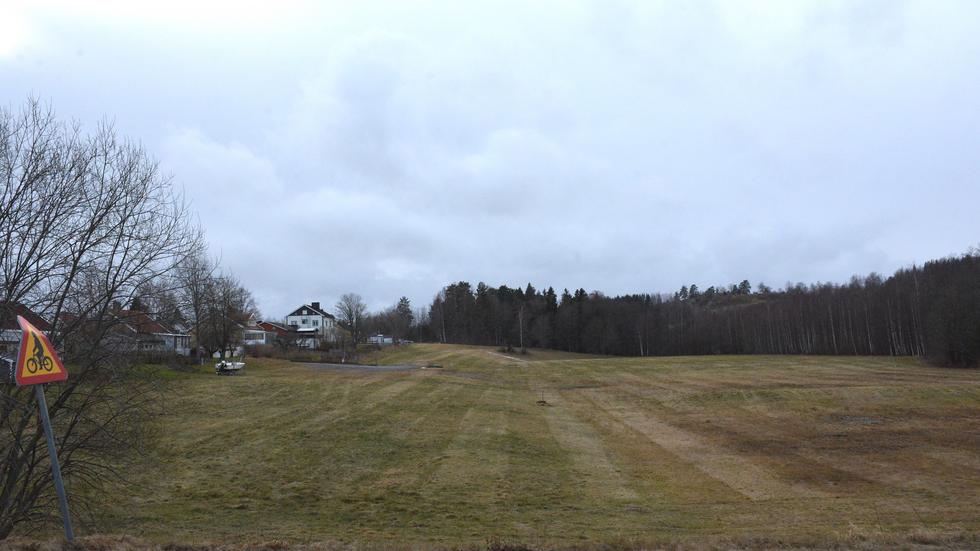 Här på gamla Gunnevi idrottsplats vill Vänsterpartiet och Miljöpartiet bygga en solcellspark. 