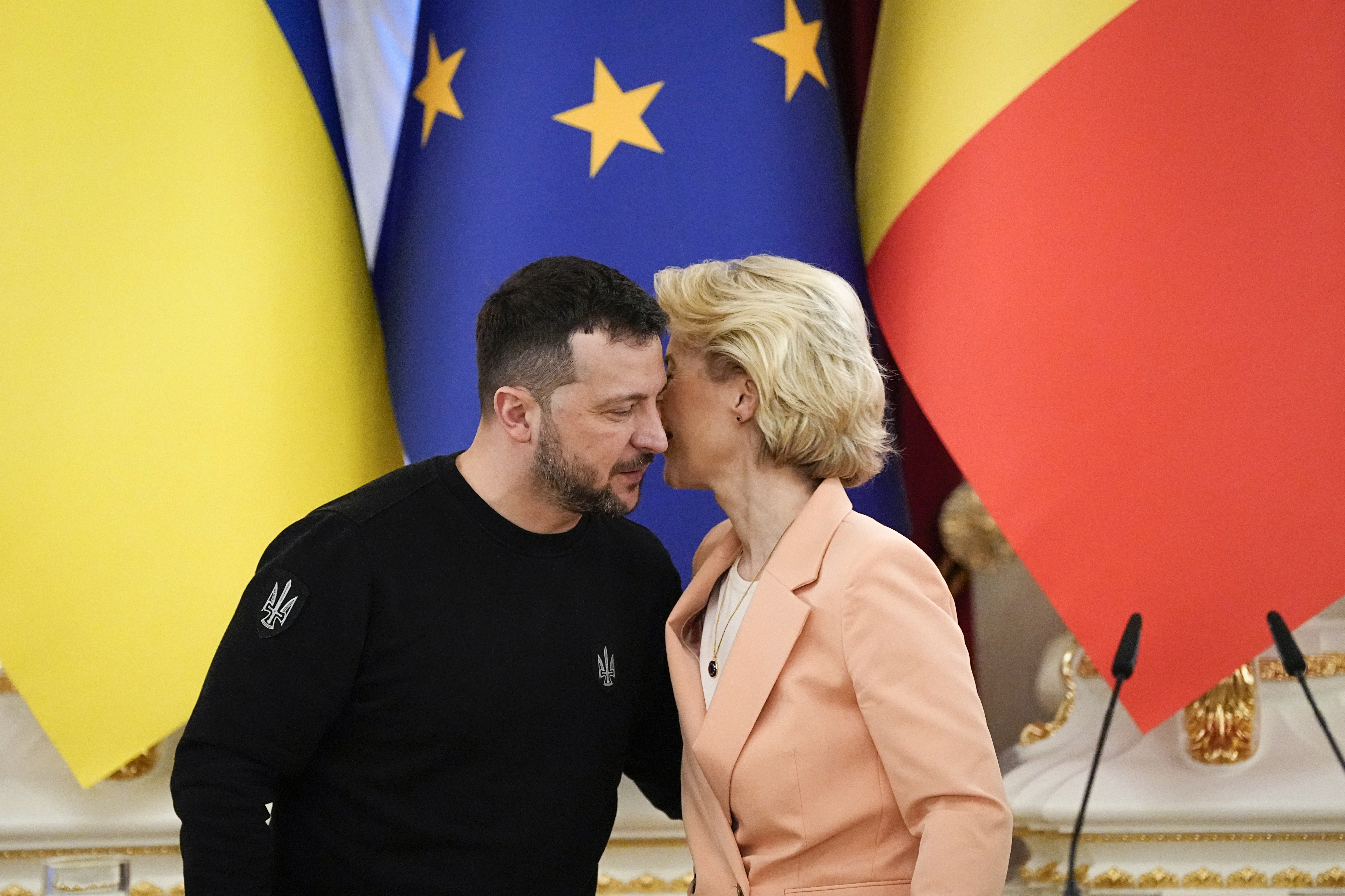 Ukrainian President Volodymyr Zelensky and European Commission President Ursula von der Leyen during a meeting in Kiev in February.