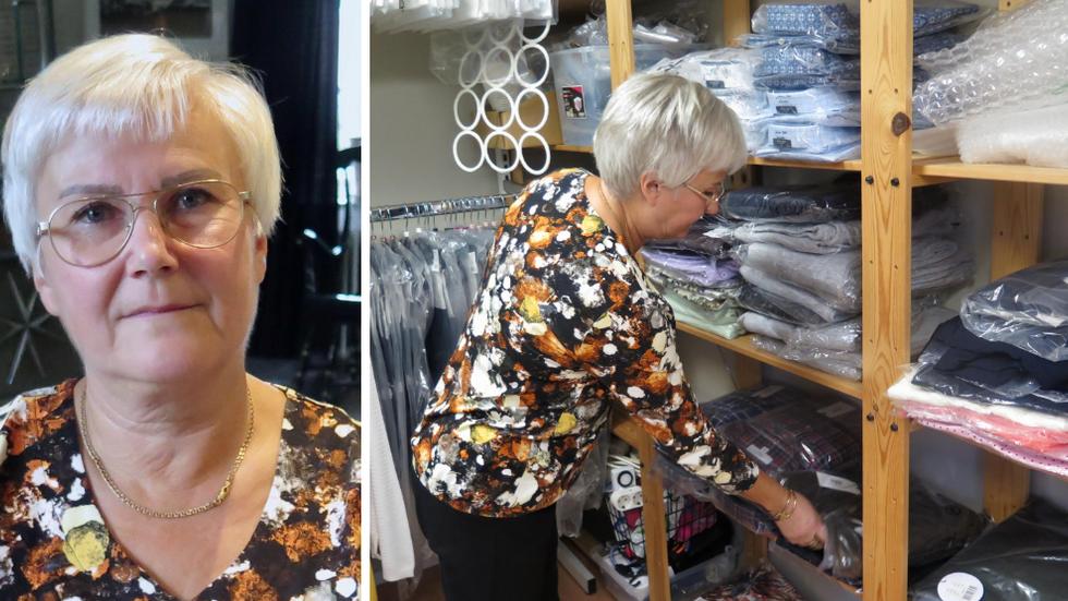 Kristina Fritz försörjer sig på att sälja kläder genom Sveriges SeniorShop. ”Jag trivs jättebra med det här jobbet, jag gillar den sociala kontakten och trivs bra med att jobba med seniorer och äldre”, säger hon.