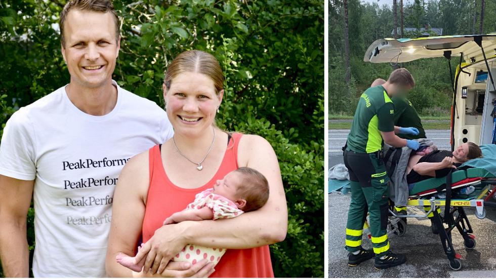 Göran Bånge och Elin Rydberg fick en speciell förlossning med sitt femte och sista barn. Lilla Milou kom till världen vid macken i Sunhultsbrunn.