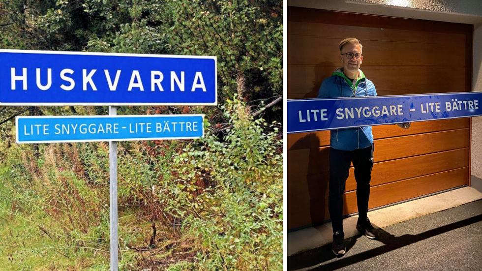 Huskvarnaprofilen Nicklas Lindqvist avslöjar att det var han och hans son som låg bakom de virala skyltarna. FOTO: Privat