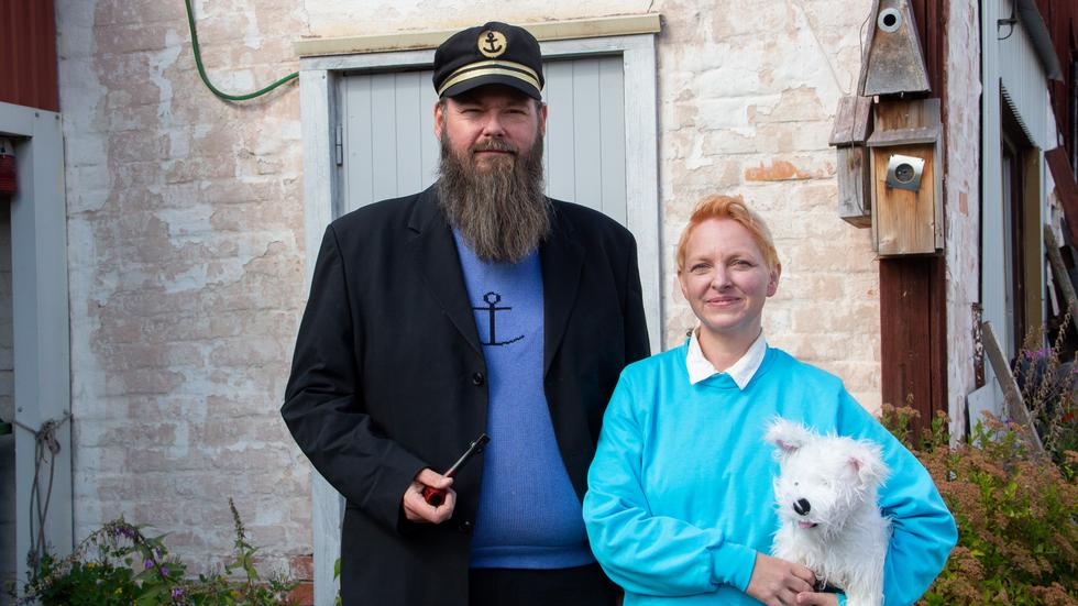 Mathias Rexefjord (Kapten Haddock), Ann-Sofie Rexefjord (Tintin) och Milou (som inte är en riktig hund). 