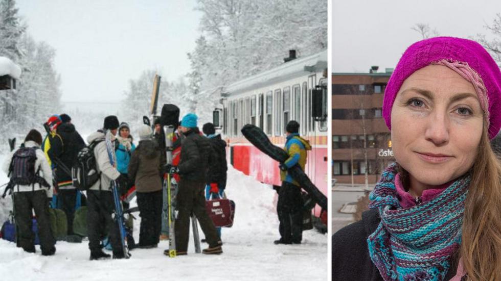 Tåg är ett populärt sätt att åka till skidorten. Men Annika Ersson, biträdande smittskyddsläkare vid Region Jämtland Härjedalen, rekommenderar turister att ta bilen. Då kan man åka hem även om man är smittad.