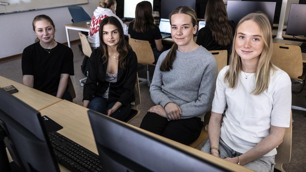 Lovisa Eriksson, Nike Nilsson, Jonna Grankvist och Hanna Rooth går andra året på teknikprogrammet på Rönnegymnasiet i Ängelholm.
