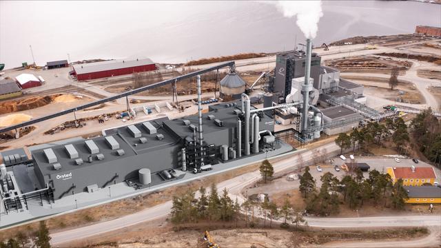 Flagship One, Europas största anläggning för e-metanol, byggs i Örnsköldsvik. Så här är den tänkt att se ut när den är färdig. Pressbild.