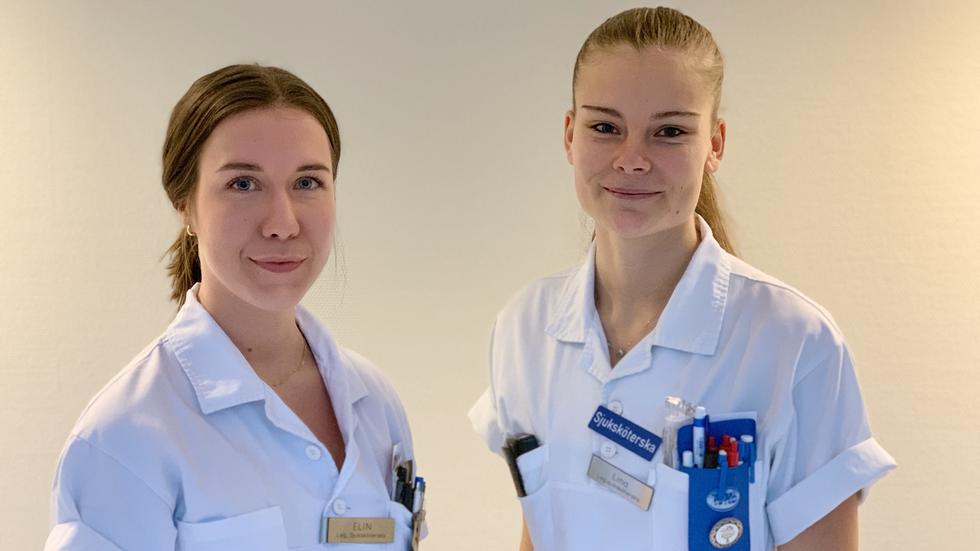 Elin Alstermark och Lina Leandersson har arbetat med covidsjuka patienter på infektionskliniken på Länssjukhuset Ryhov sedan i mars. De säger att var väntat att krislägesavtalet behövde aktiveras. Foto: Privat