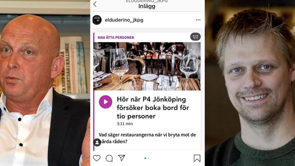 Peter Olsson, kanalchef på SR P4 Jönköping, nyhetsinslaget som kom att raderas och Mikael Wigren, restaurangchef på Glädje och O'Learys i Jönköping.