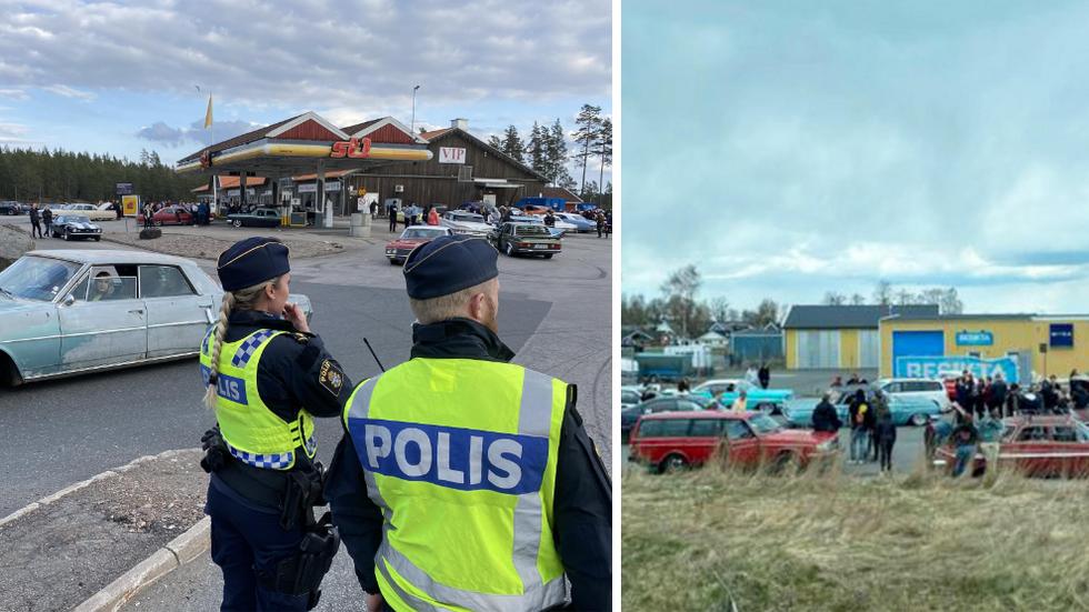 Hundratals personer cruisade i trakterna kring Mullsjö och Habo på lördagen och samlades på stora parkeringar på orterna. Foto: T.V: Janne Wrangberth. T.H: Läsarbild
