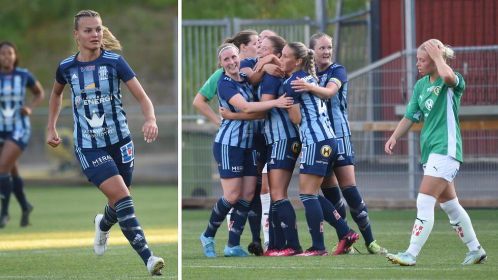 Husqvarna FF vann programenligt mot J-Södra i cupen med klara 5-0. Wilma Wigren till vänster gjorde ett av målen när HFF fick jubla fem gånger.