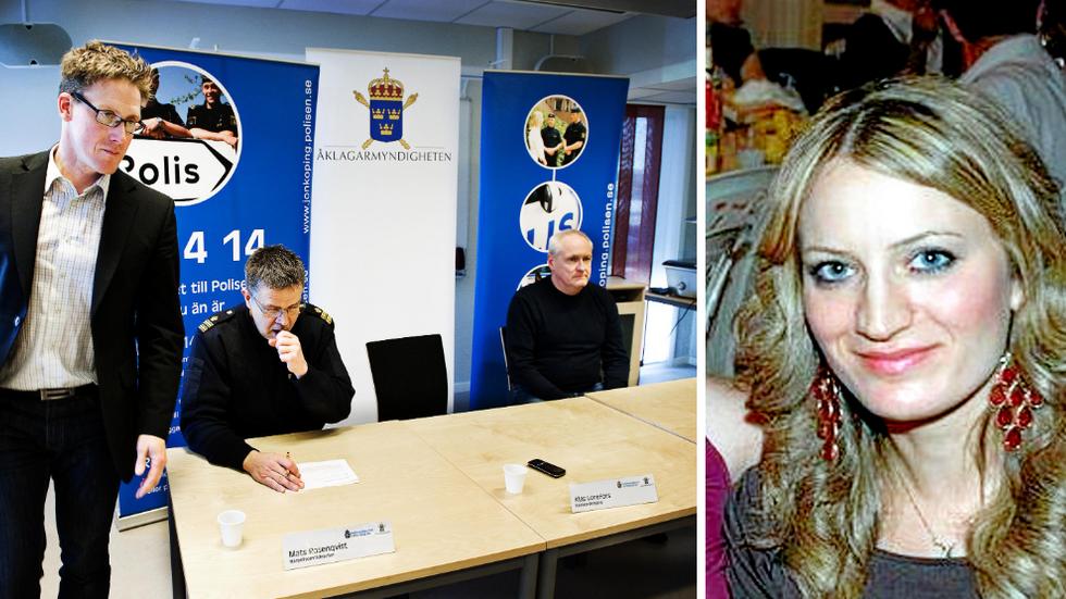 Åklagare Klas Lorefors (till vänster) tillsammans med dåvarande lokalpolisområdeschef Mats Rosenqvist och polisens mordutredare Johan Frisk i samband med att åtalet för mordet på Carla Saado presenterades i februari 2011. Till höger: Carla Saado, foto privat.
