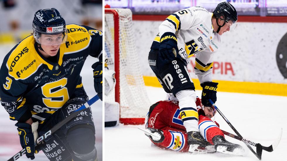 Victor Sjöholm drar inte på sig Södertäljes tröja mer den här säsongen. Till höger är HV-backen i en närkamp som vi har vant oss vid att se honom.