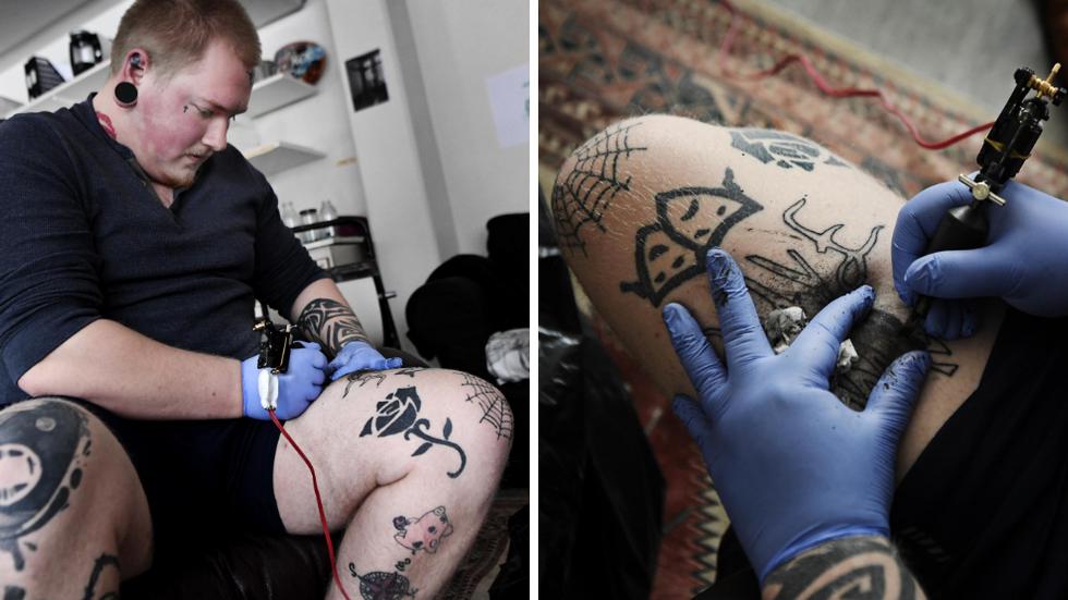 Pascal Åsehäll byggde en egen tatueringsmaskin när han skulle tatuera en kompis. Efter det blev han fast. Idag har han närmare 4o stycken tatueringar.