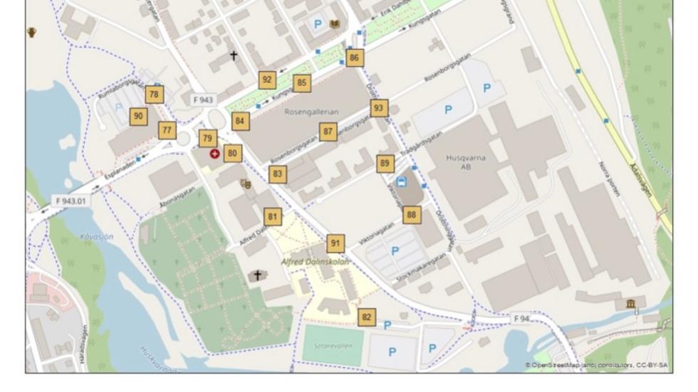 Preliminära kartor visar parkeringsplatser som ska finnas i Huskvarna. Alla dessa kanske inte blir verklighet. 
FOTO: Jönköpings kommun. 