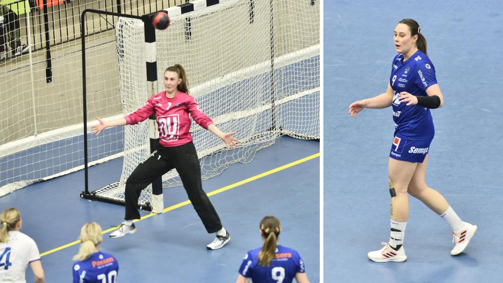 Två förgrundsfigurer i Hallby, målvakten Klara Härnström och Elsa Helle som såg till att Hallby har en jättechans att vinna serien och få spela i Handbollsligan nästa säsong.