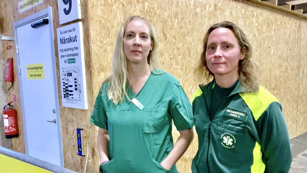 Karin Stomsjö är sjuksköterska på akutmottagningen på Ryhov och Hanna Nelson arbetar som ambulanssjuksköterska.