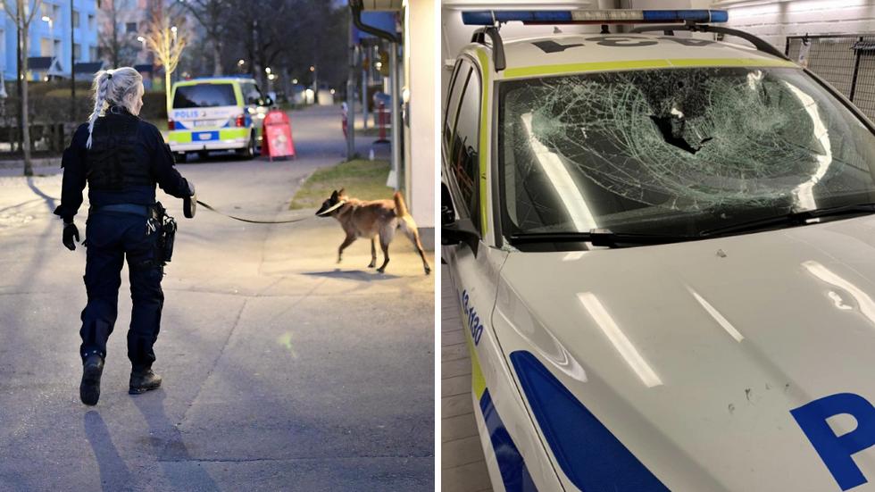 En ung man döms efter attacken mot polisbilen på Råslätt. Bilden till vänster är en arkivbild.