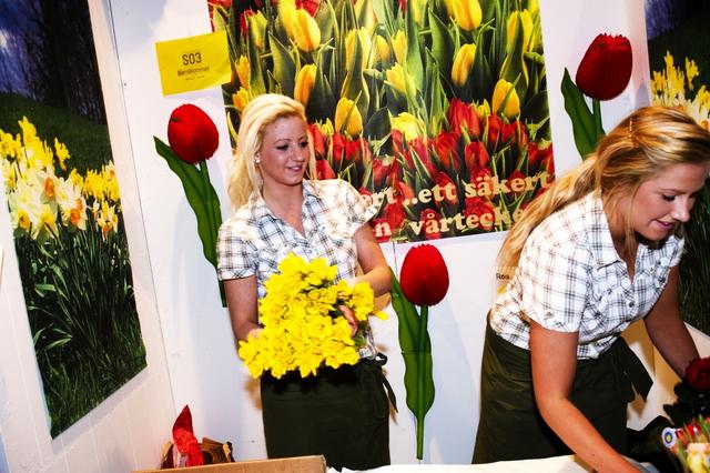 Blomstrande affärer gör onekligen Madeleine Åhnström och Nina Antonsson från Lugnetgymnasiet i Falun. De köper in snittblommor de säljer vidare till bl a Ica-butiker. – men vi gör också blomsterdekorationer, tillägger de.  Foto: Stina Rapp