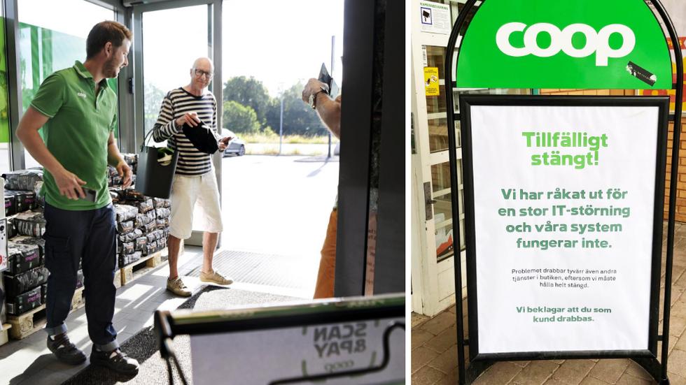 Butikschef Oskar Alvarsson på Coop på Vätterslund hjälpte en av kunderna med betalappen Scan and pay i somras. 
