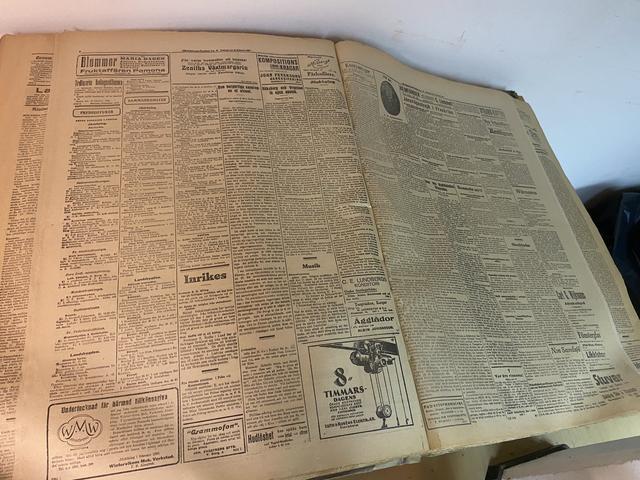 I JP:s arkiv finns varenda utgåva sedan 1865 sparad. Här ses inrikes- och lokalsidorna i en tidning från mars 1920.