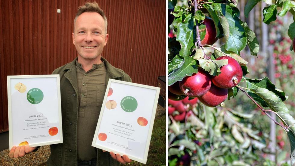 Niklas Hallman, must- och cidermakare på Rudenstams, är stolt över vinsterna de tog hem i cider-sm i helgen. 